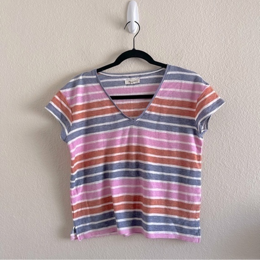 Madewell Colorful Stripe V Neck Tee Shirt Short Sleve Oversized Womens Size XXS